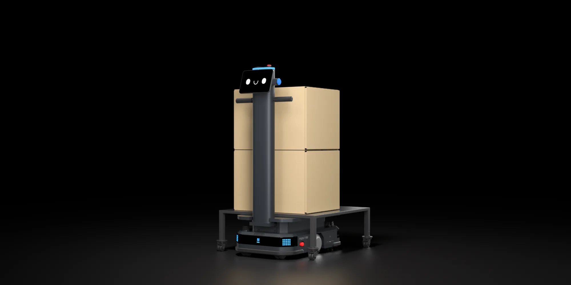 Pudu T150 con dos cajas sobre un bastidor de carga